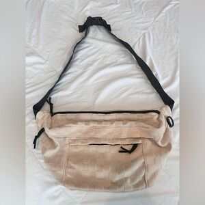 Neutral Checkered Crossbody Bag - Cream with Black Trim